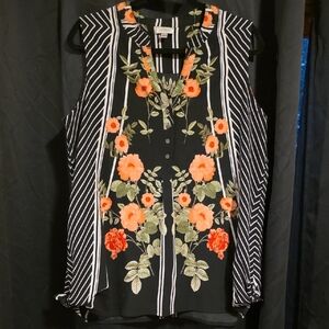 Avenue Black and Orange Floral Tank Top